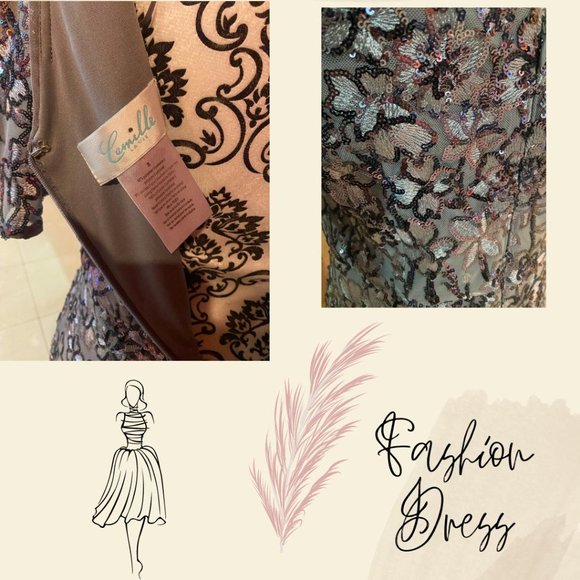 Camille La Vie Grey Ballgown with 3D Flowers - Size 8 - Picture 6 of 7